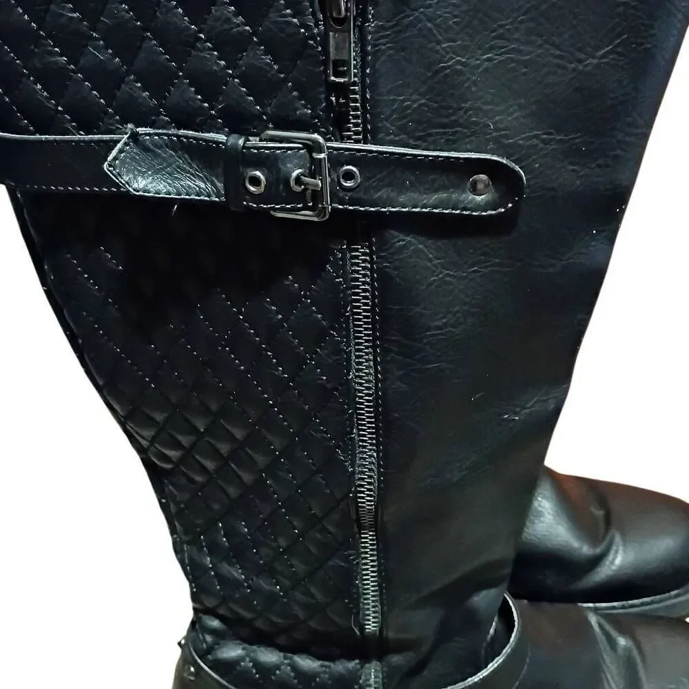 Women's Quilted Knee High Riding Boots Black Size 11